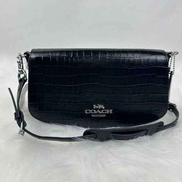 Coach Andrea Shoulder Bag In Crocodile-embossed Leather Black CT770 NWT - Picture 2 of 10